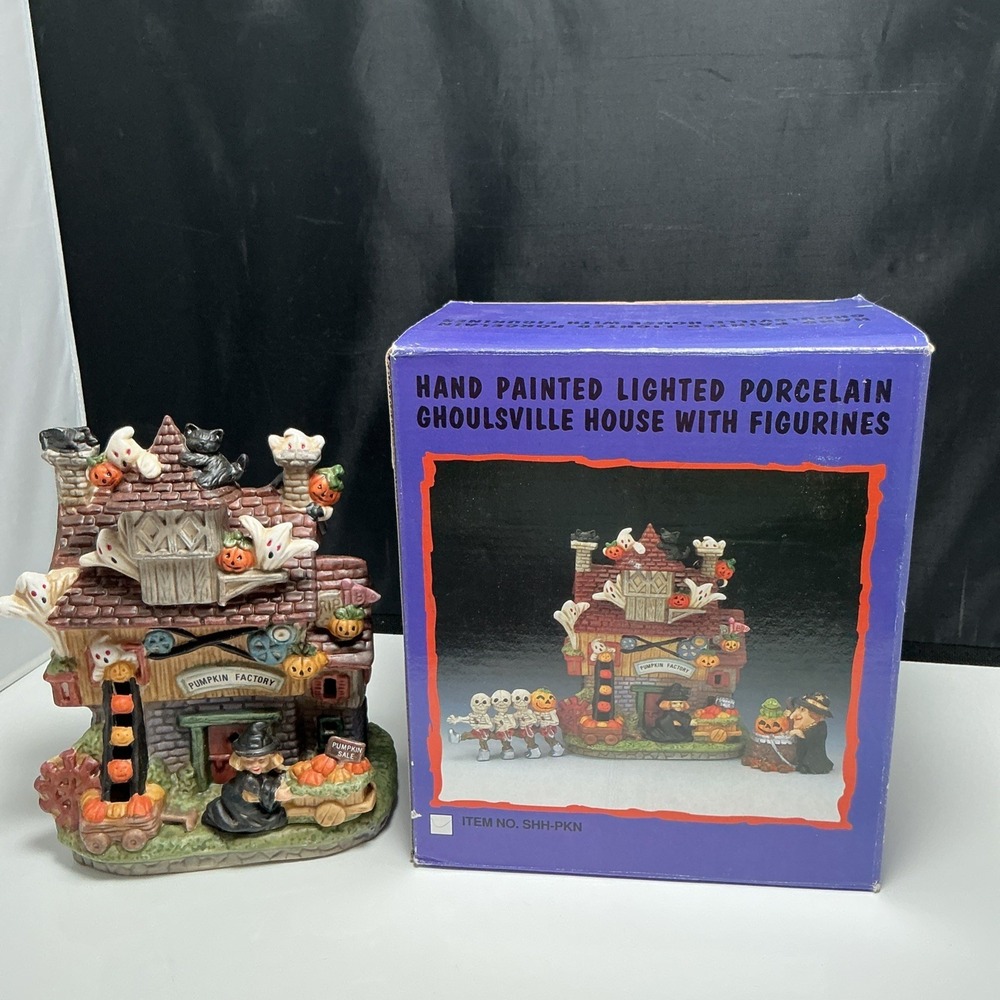 Vtg Ghoulsville Pumpkin Factory Halloween House Porcelain W/ Box - House Only